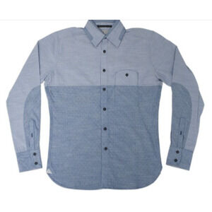 Dime City Long Sleeve Button Front Collared Blue Shirt Size LG